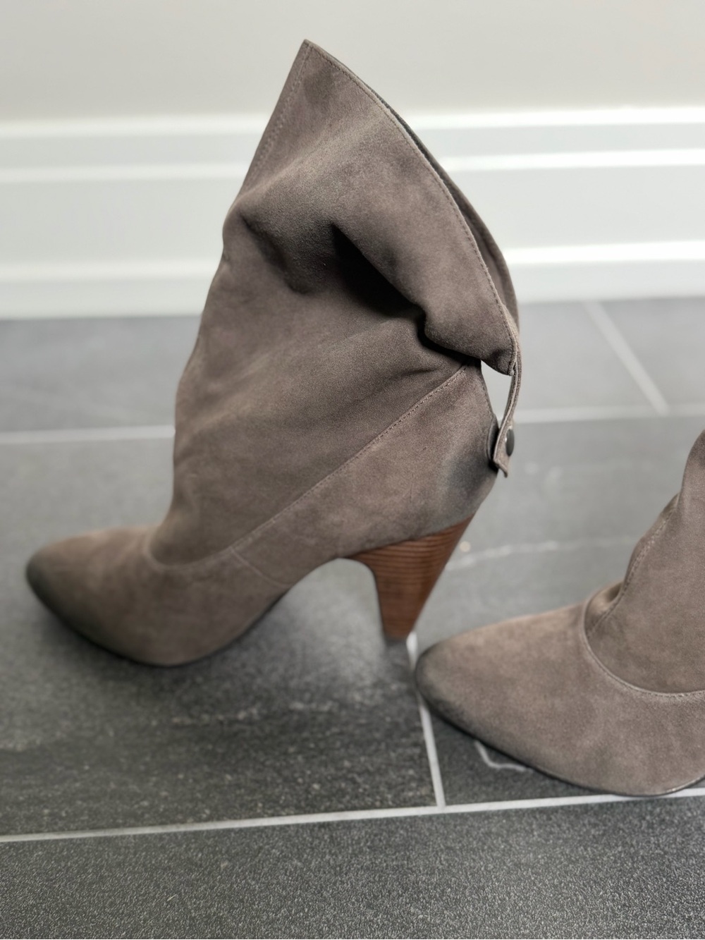 Ash Gray Suede Slouch Ankle Booties - Picture 6 of 8